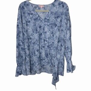 Juicy Couture Blouse Womens XL Blue Tie-Dye Wrap V-Neck Long Sleeve Side